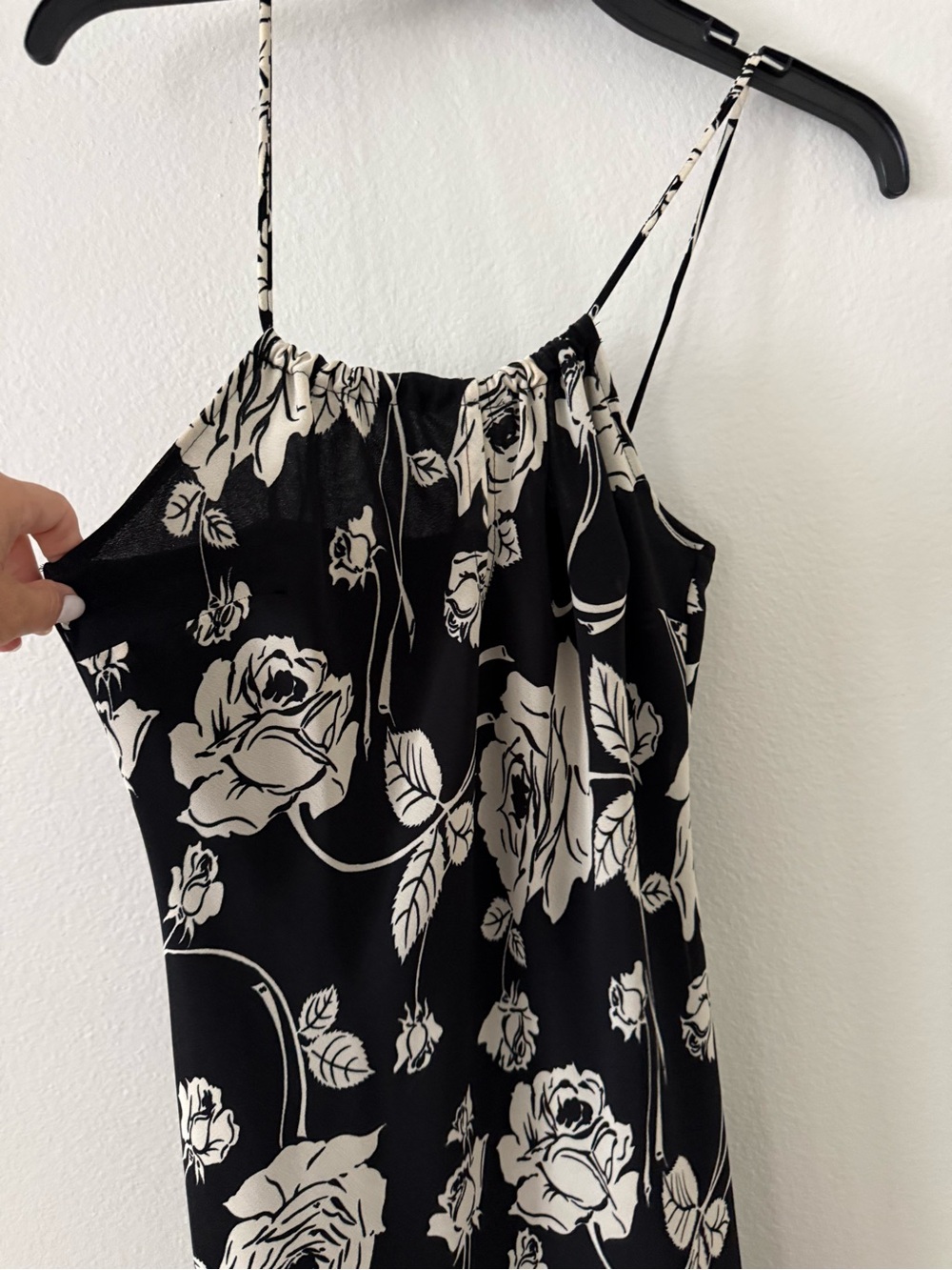 Black & White Floral Slip Dress with Spaghetti Straps - Picture 3 of 7